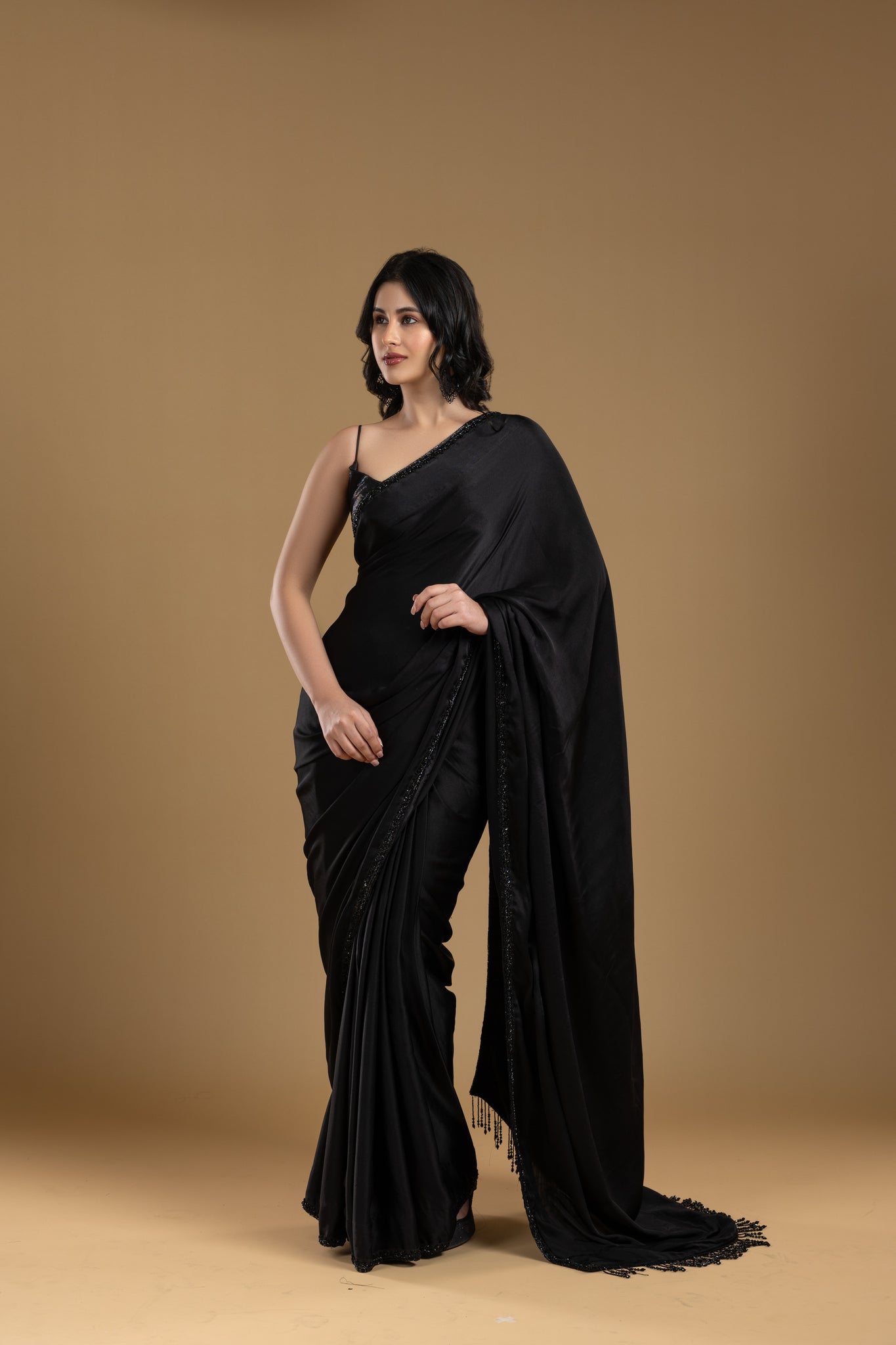 Black Satin Saree