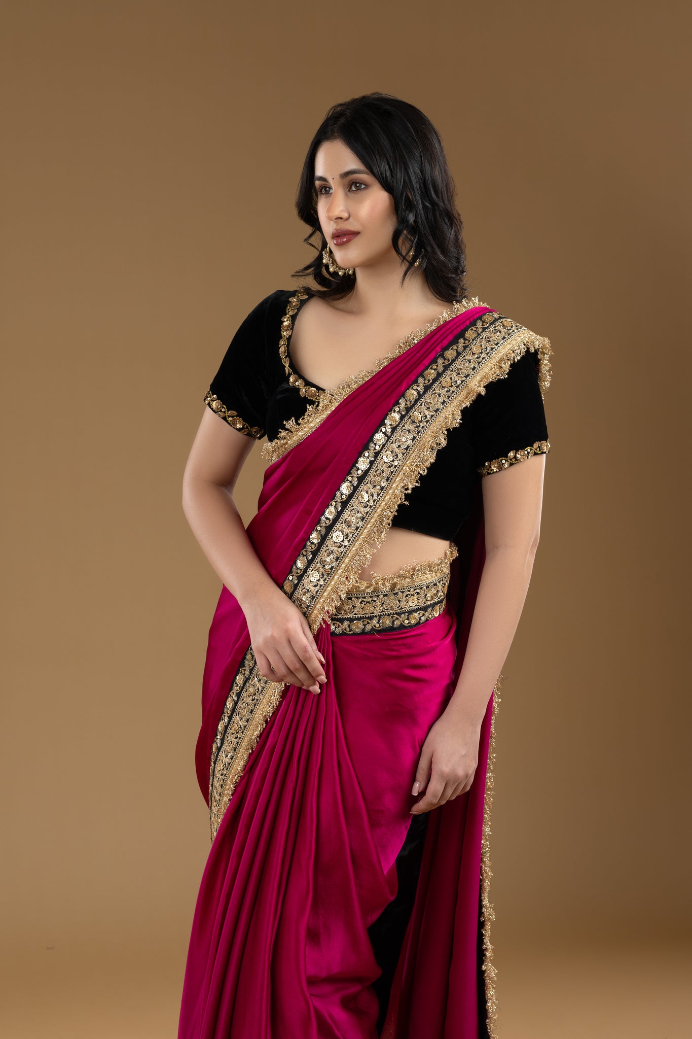 Magenta Satin Saree