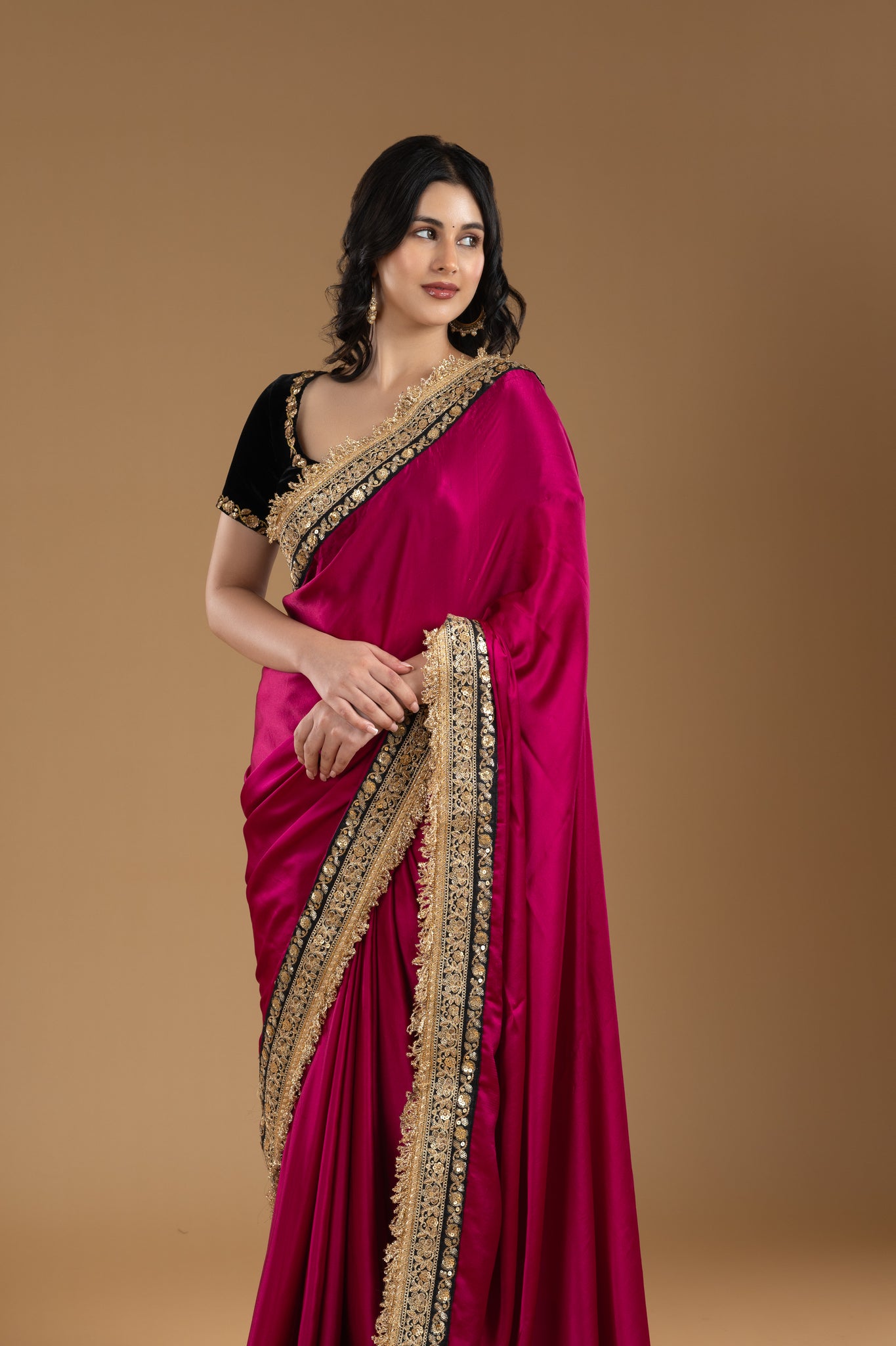 Magenta Satin Saree