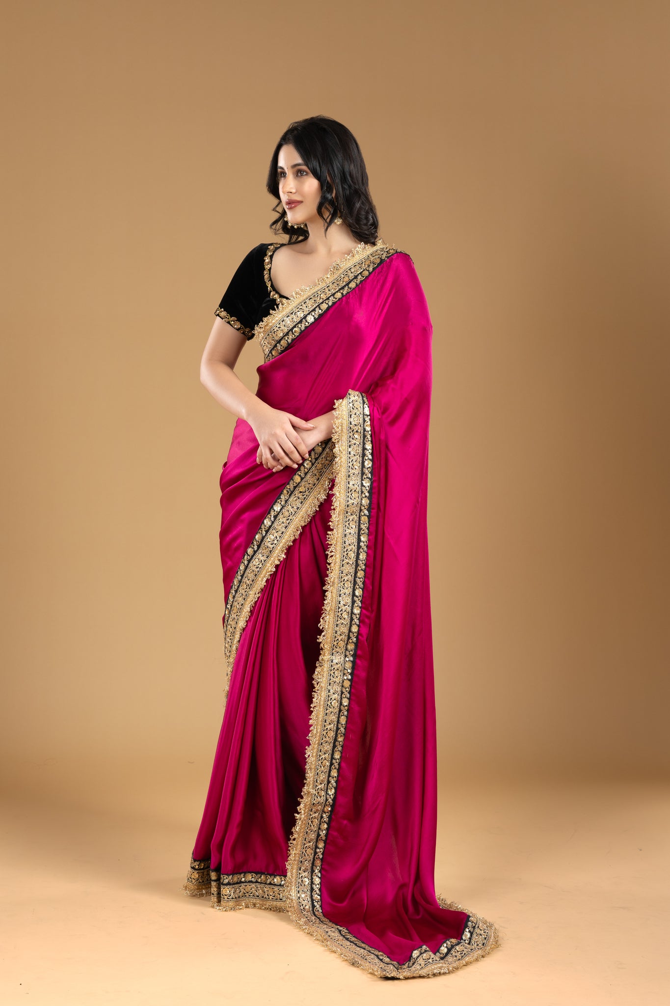 Magenta Satin Saree