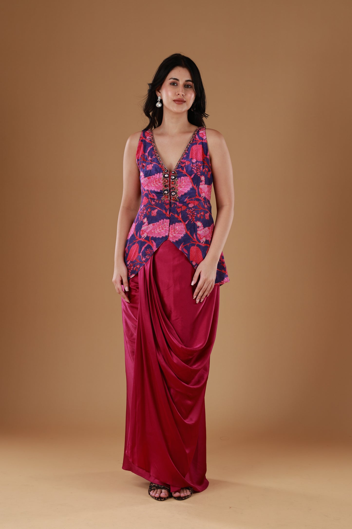 Magenta Mystique Drape Skirt Set