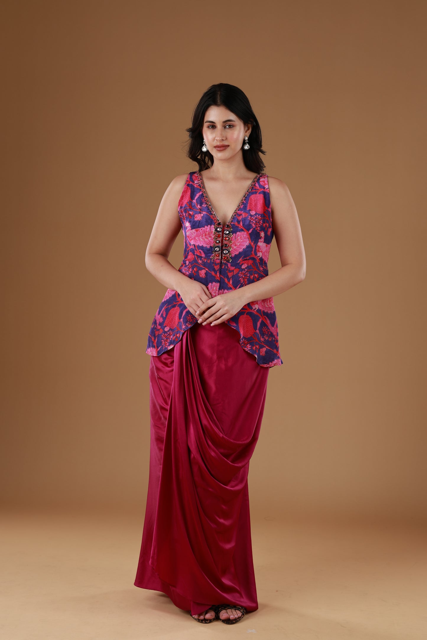 Magenta Mystique Drape Skirt Set