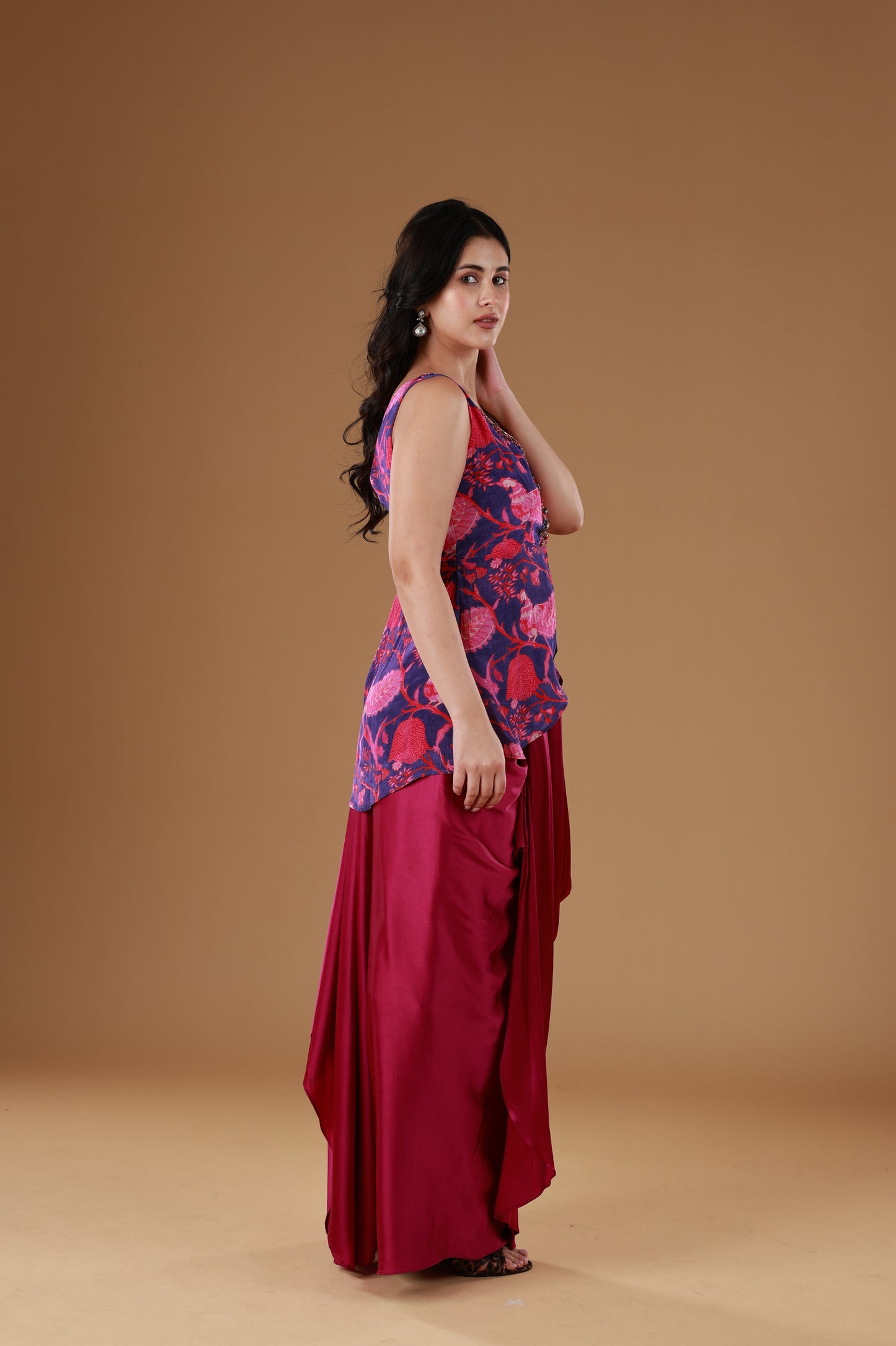 Magenta Mystique Drape Skirt Set