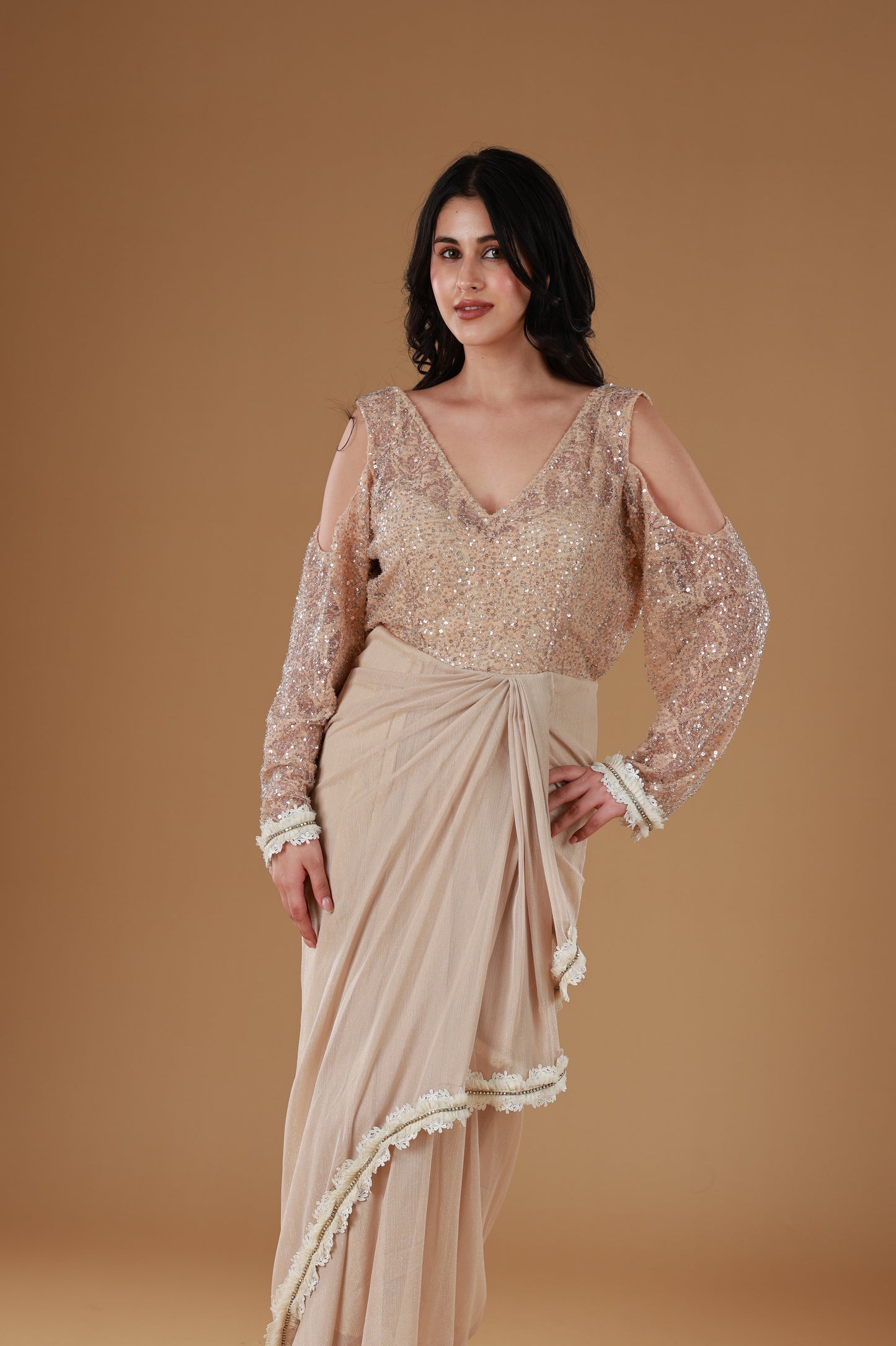 Champagne Glow Drape Dress