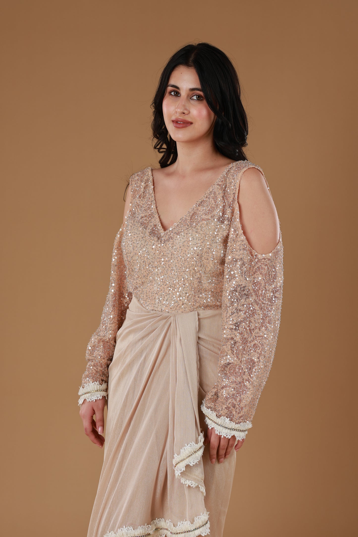 Champagne Glow Drape Dress