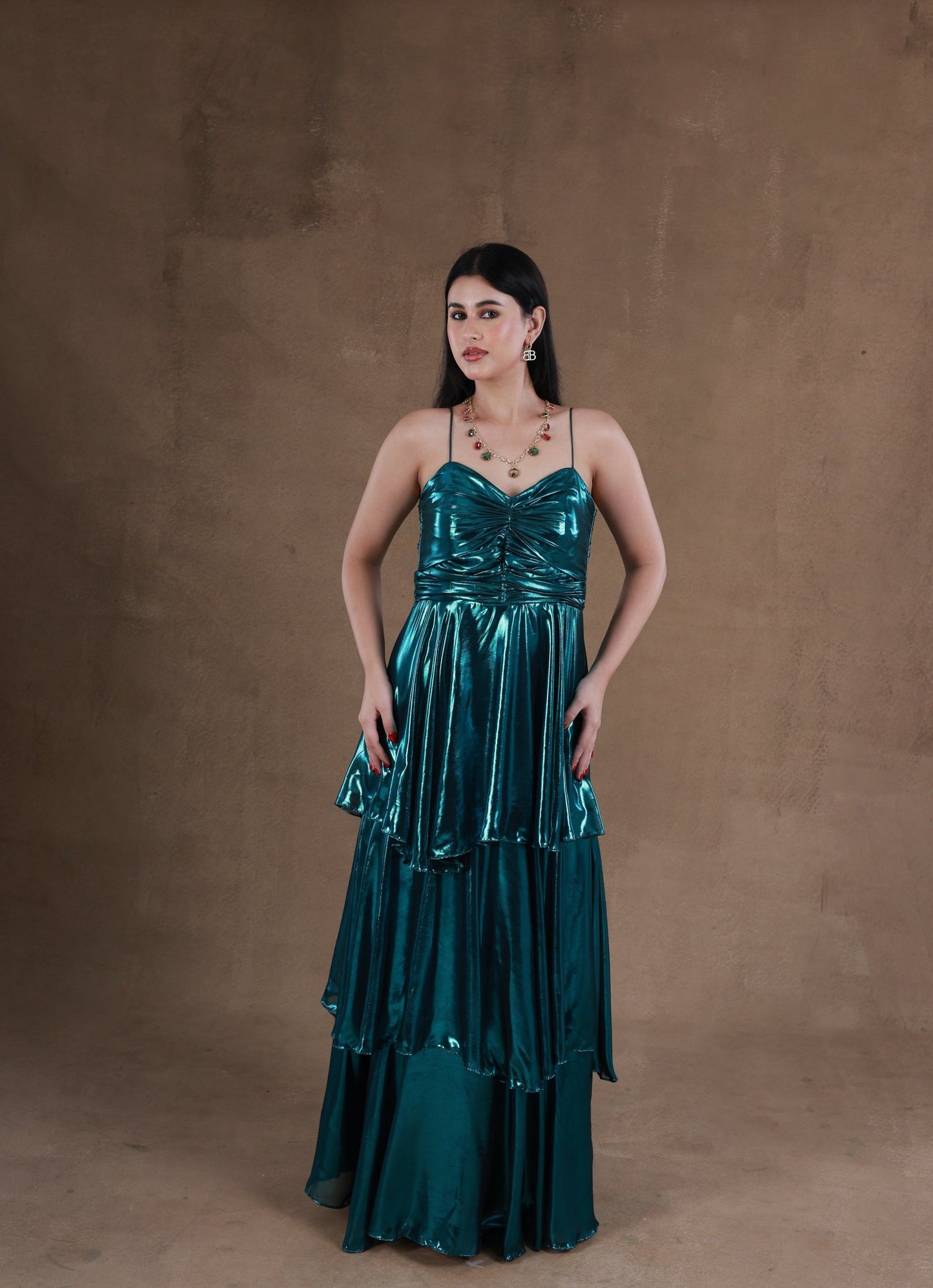 Shiny Cyan Cascade Dress