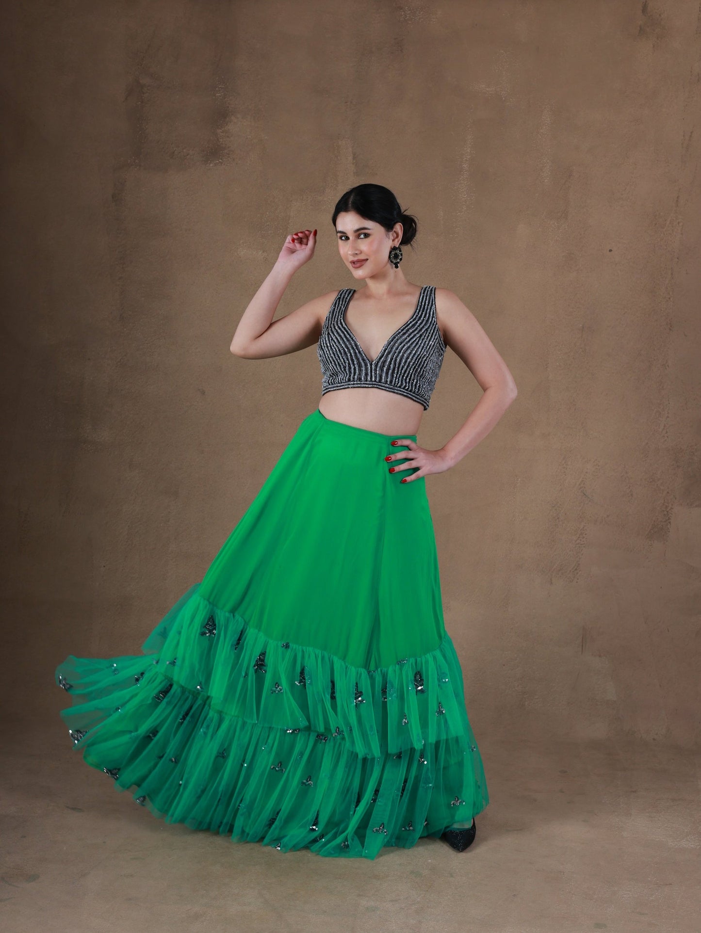 Jade Green Ruffled Lehenga