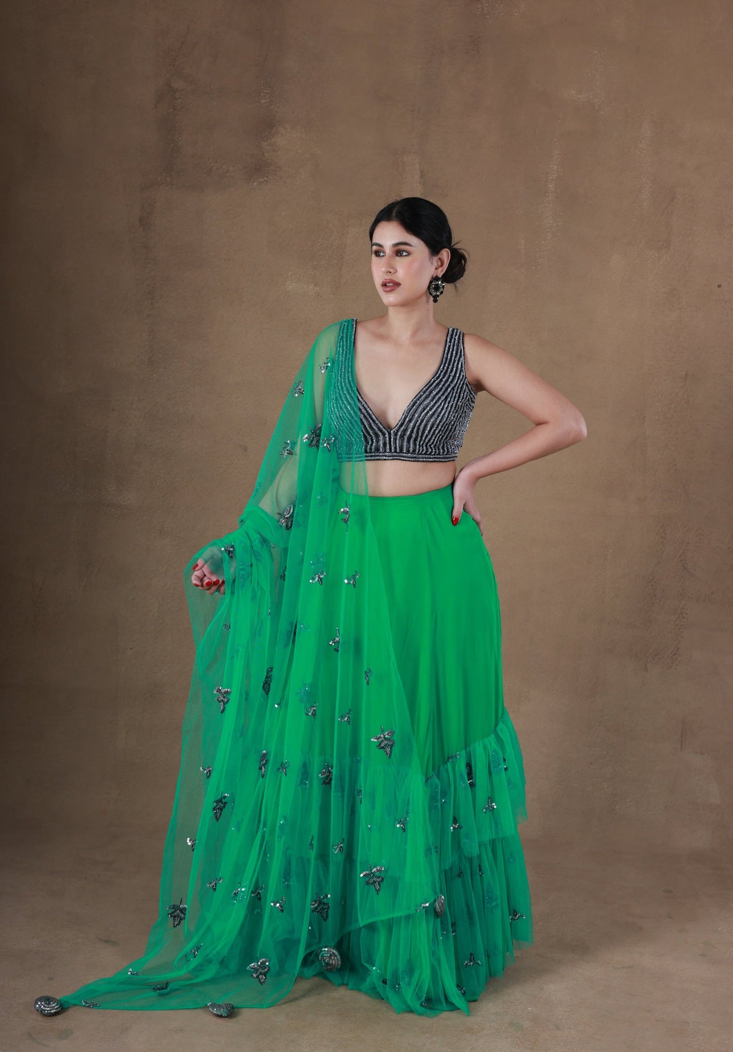 Jade Green Ruffled Lehenga