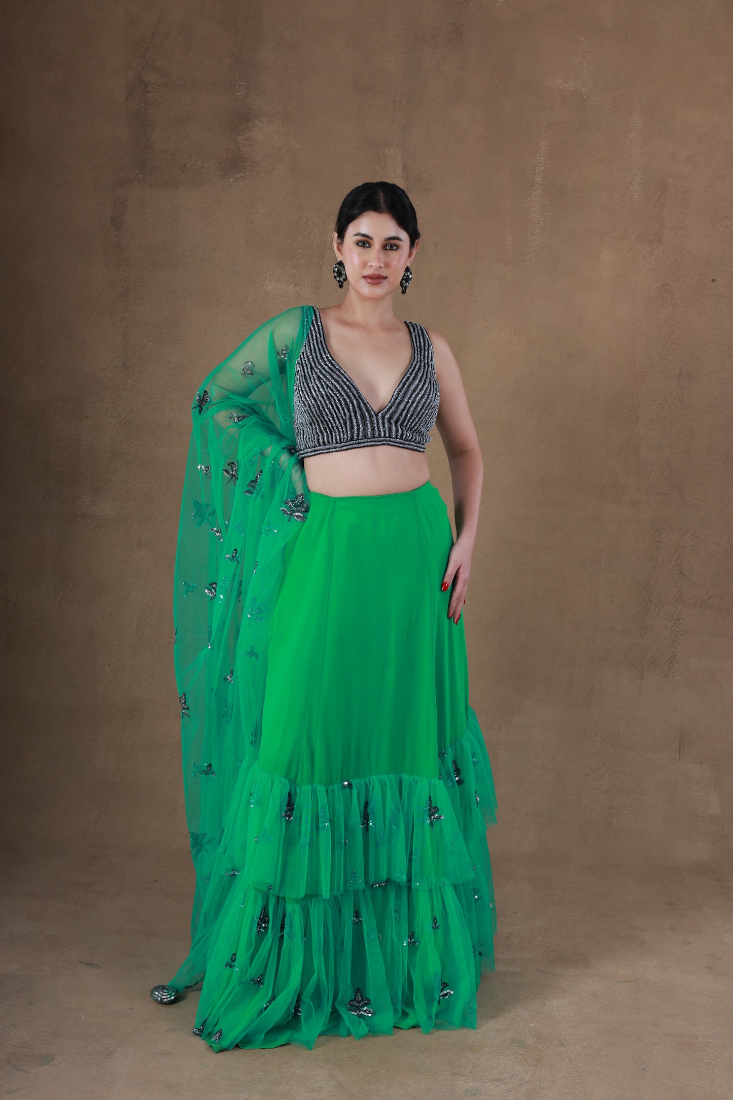 Jade Green Ruffled Lehenga
