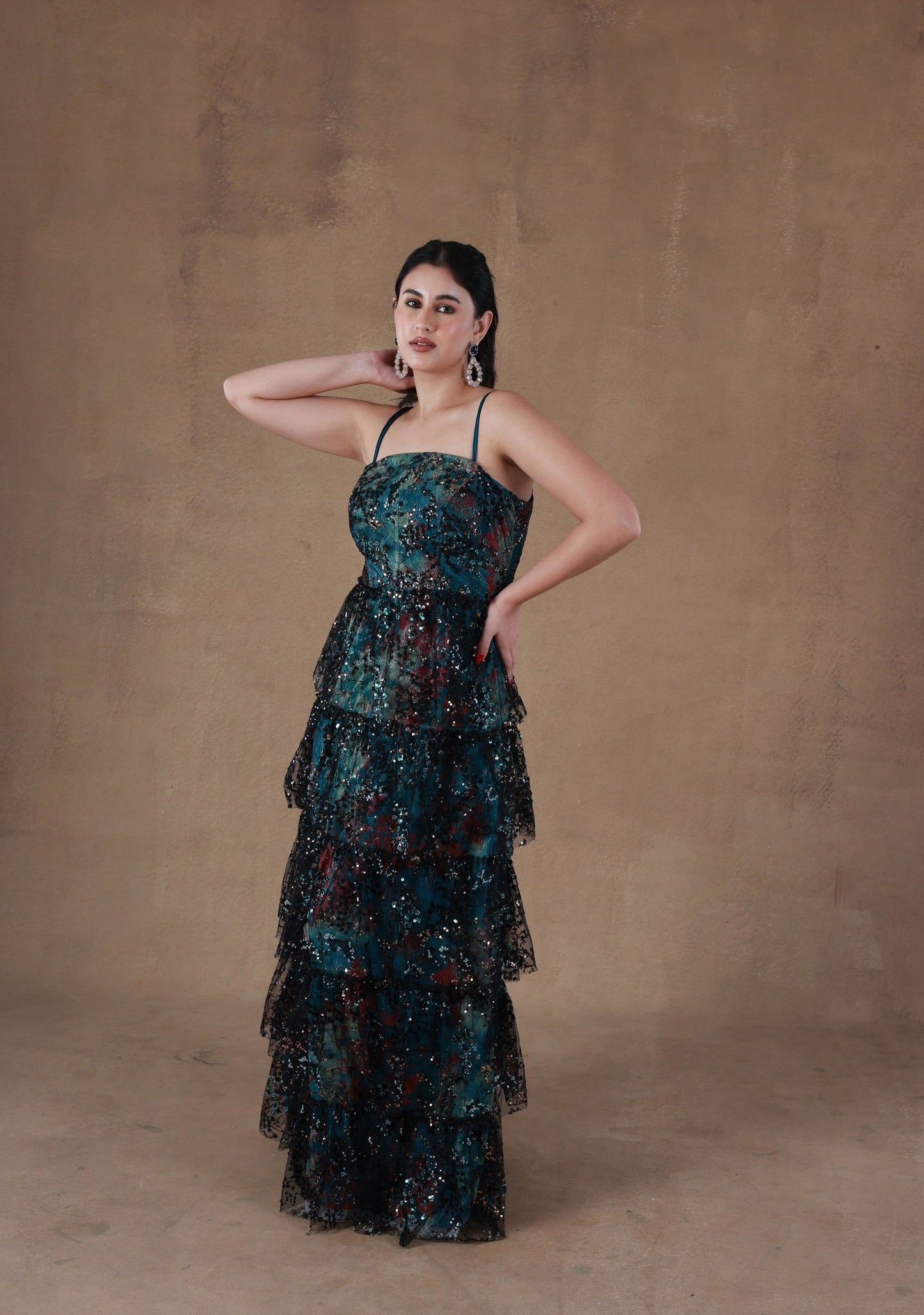 Misty Cascade Ruffle Dress