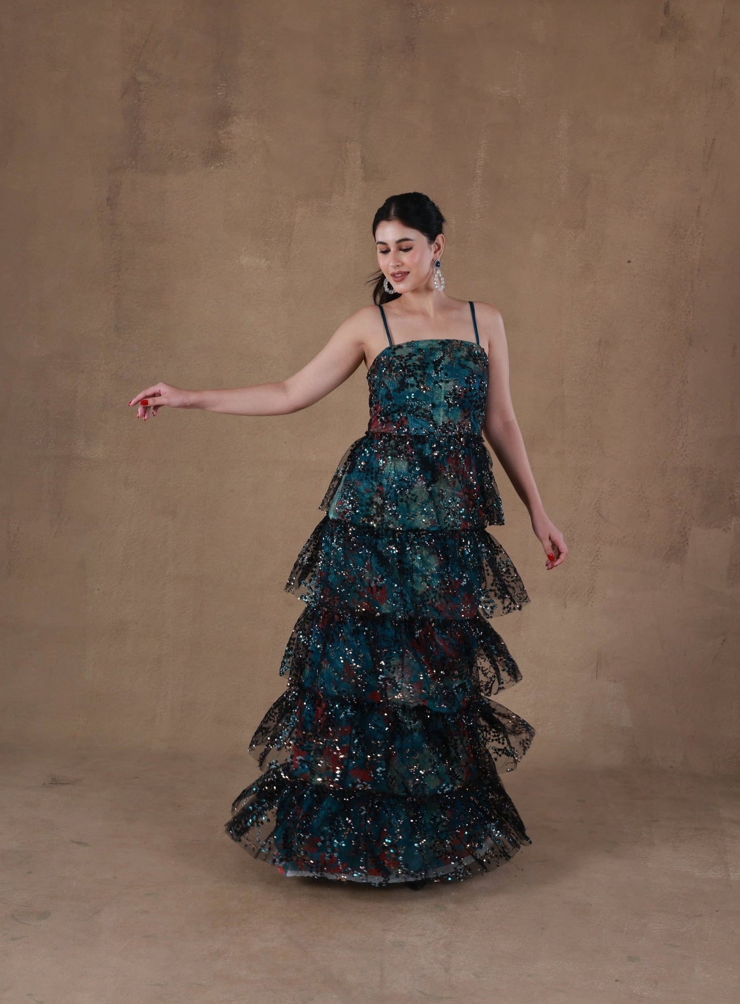 Misty Cascade Ruffle Dress