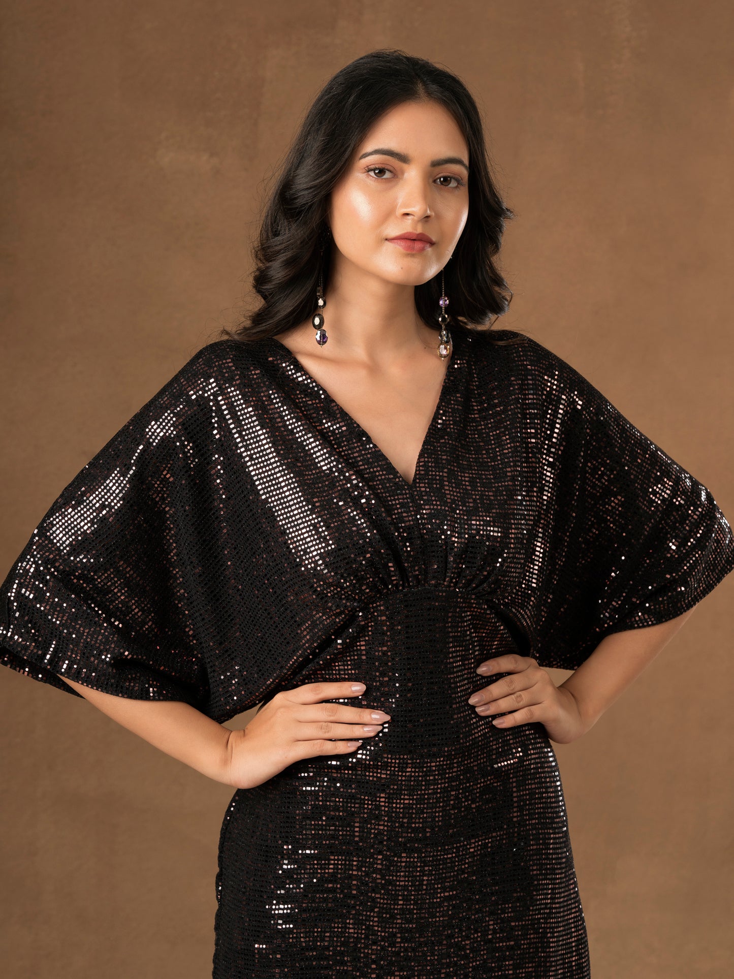 Kaftan Sleeve Shimmer Dress