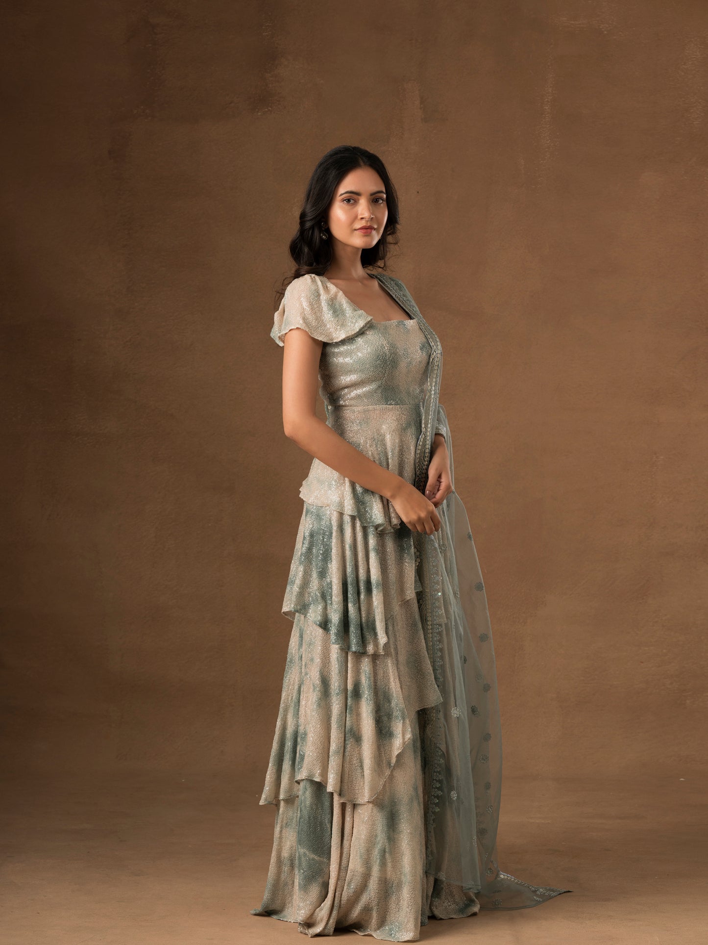 Marble Dress with Net Dupatta