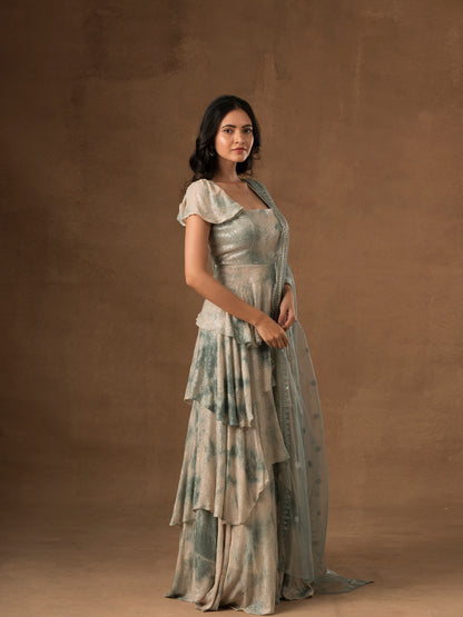 Marble Dress with Net Dupatta