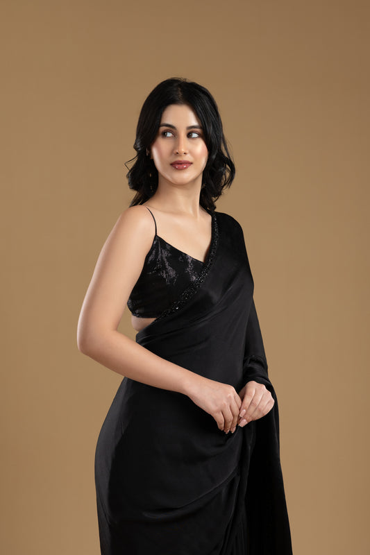 Black Satin Saree