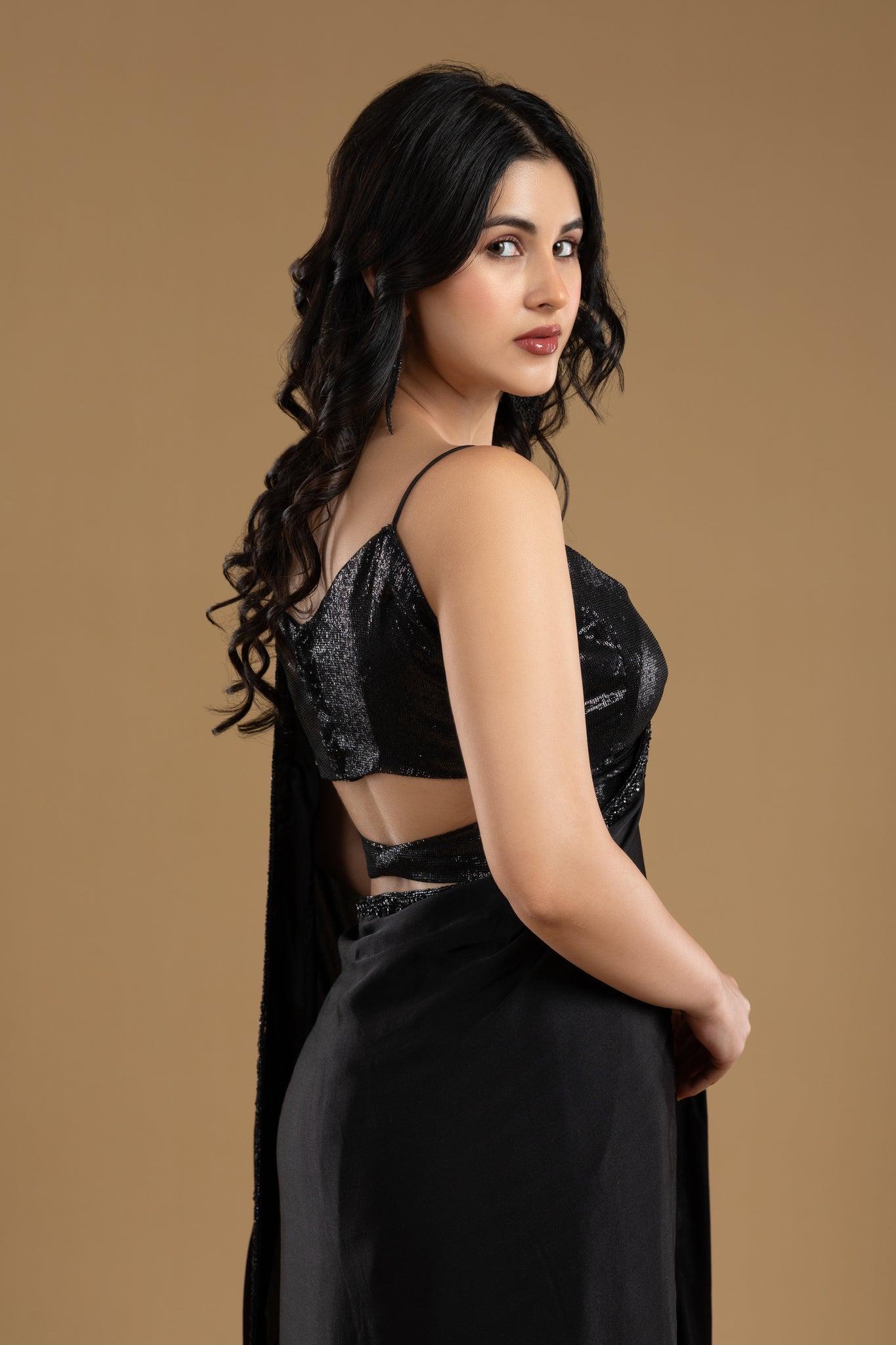 Black Satin Saree