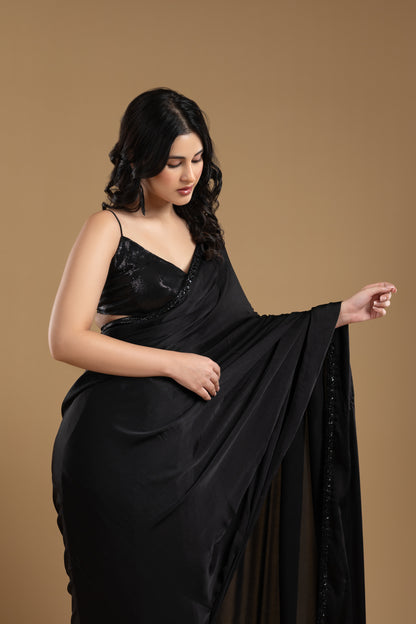 Black Satin Saree