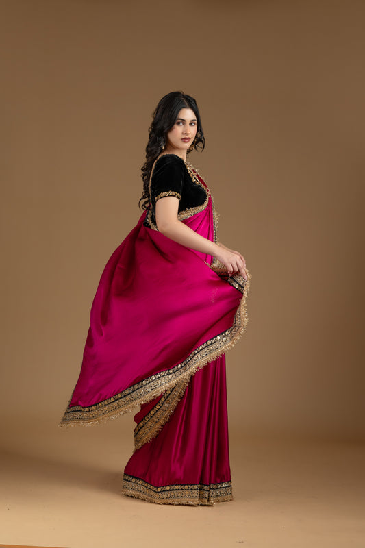 Magenta Satin Saree