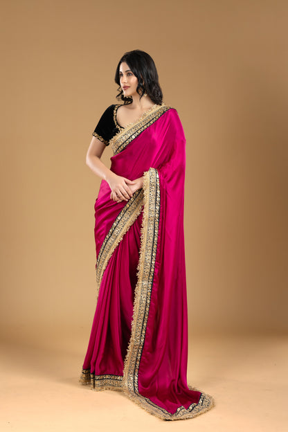 Magenta Satin Saree