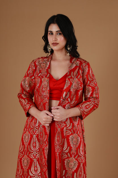 Festive Red Banarasi Set