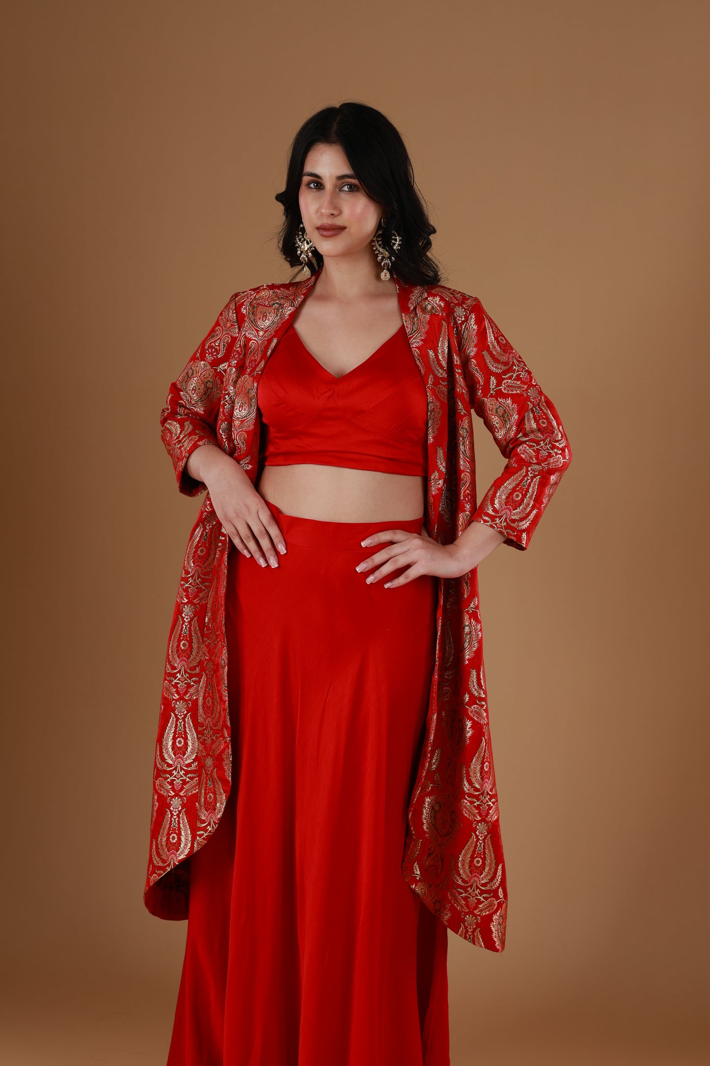 Festive Red Banarasi Set