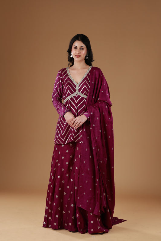 Royale Violet Silk Sharara Set