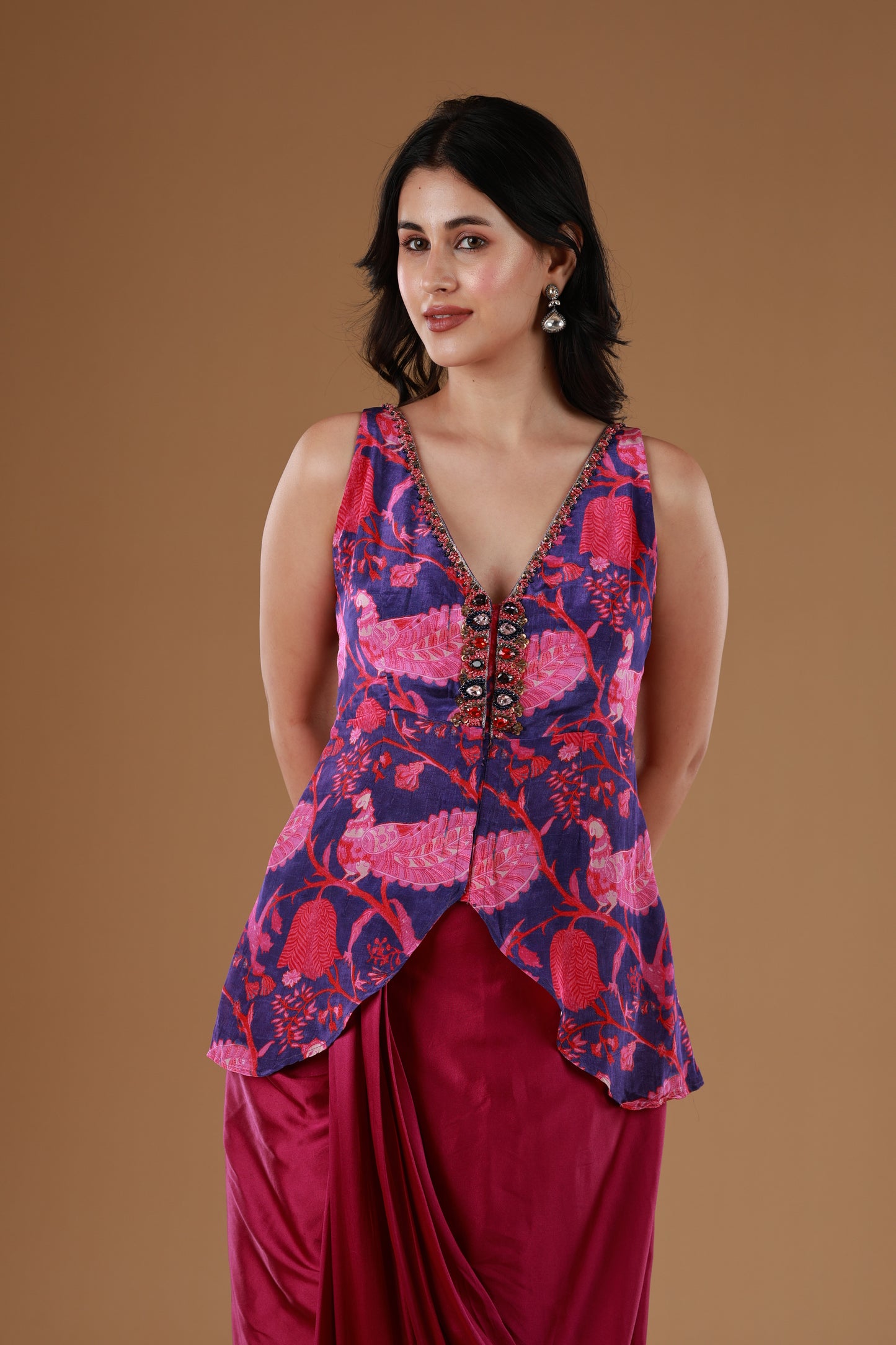 Magenta Mystique Drape Skirt Set