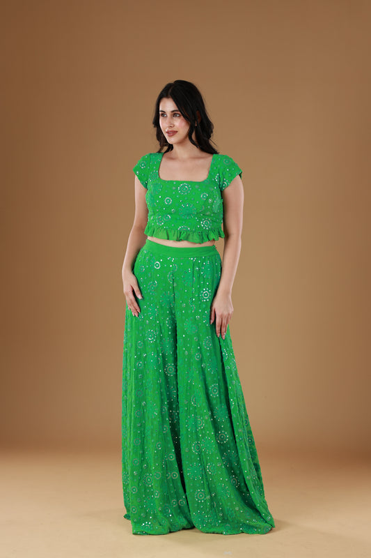 Ruffled Green Festive Sharara