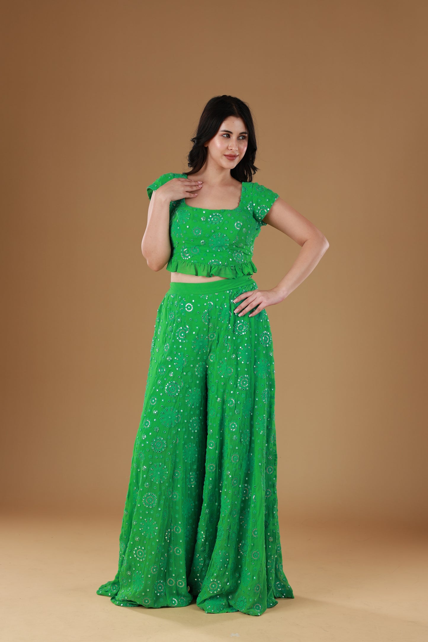 Ruffled Green Festive Sharara