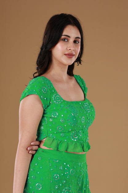 Ruffled Green Festive Sharara