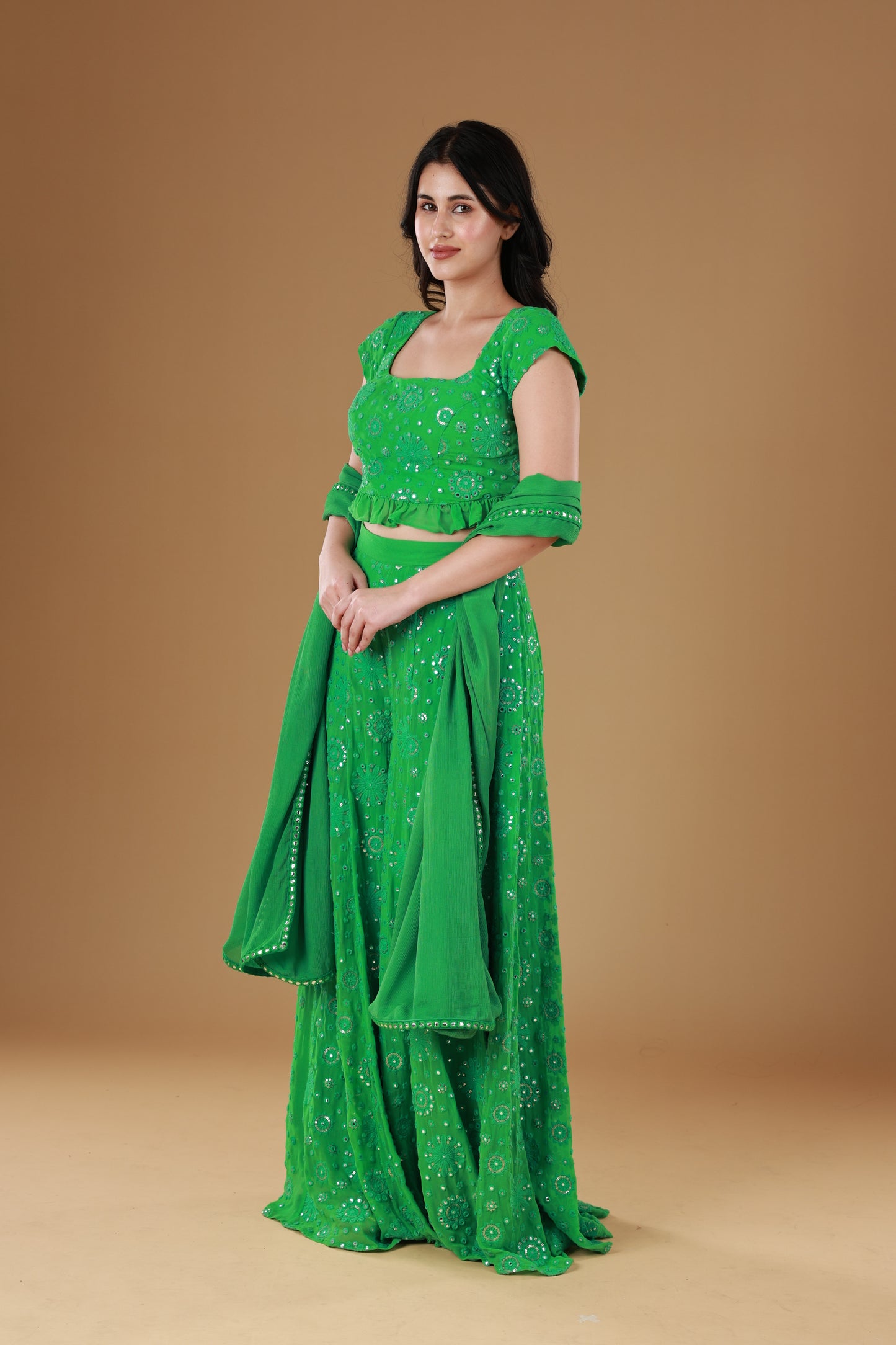 Ruffled Green Festive Sharara