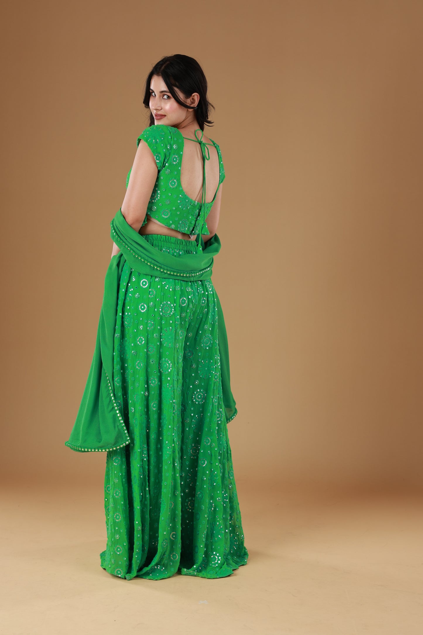 Ruffled Green Festive Sharara