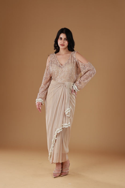 Champagne Glow Drape Dress