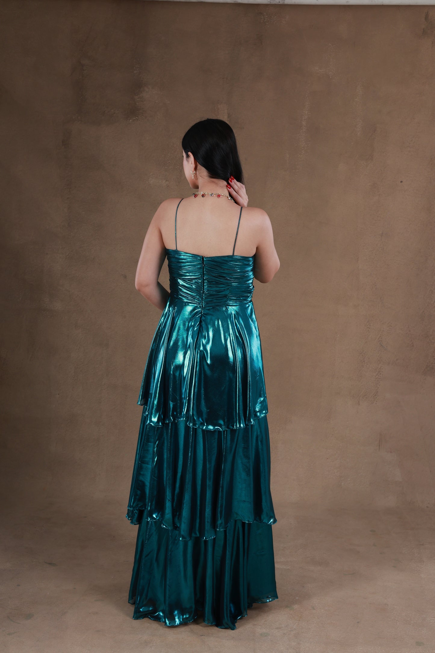 Shiny Cyan Cascade Dress