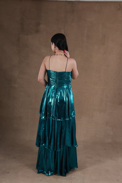 Shiny Cyan Cascade Dress