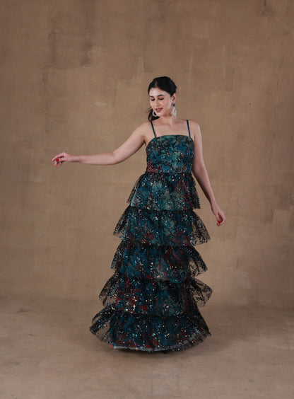 Misty Cascade Ruffle Dress