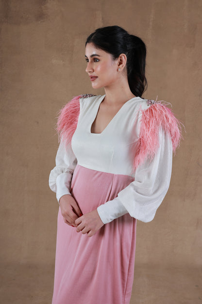 Vintage Feathered Blush Dress